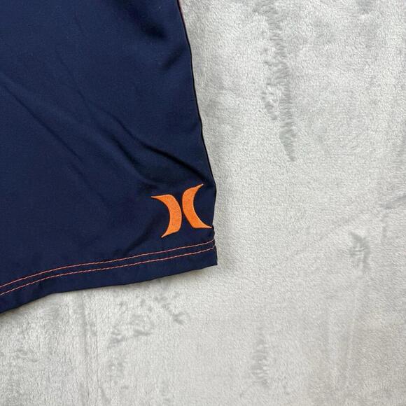 Hurley Navy Board Shorts Men Sz 34 Orange Stitch Surf Swim Trunks Pocket Beach - Picture 7 of 10